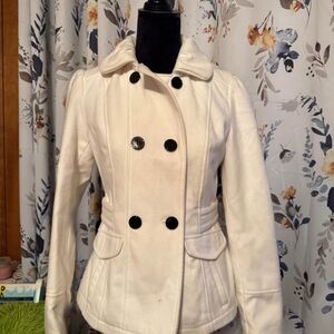 Ladies Size Small Celebrity Pink Hooded Cream Double-Breasted Pea Coat